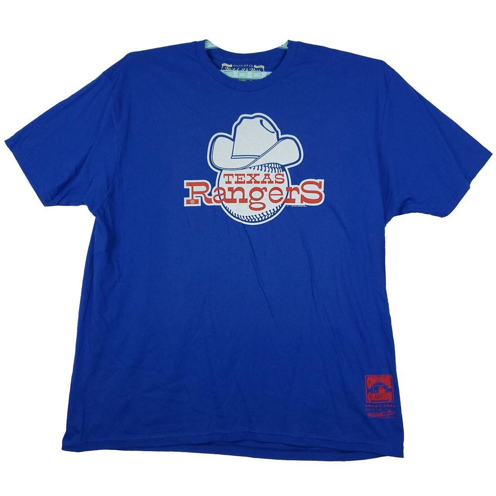 Texas Rangers Mitchell & Ness 3XL XXXL MLB Shirt‎ Distressed Logo Blue NWT